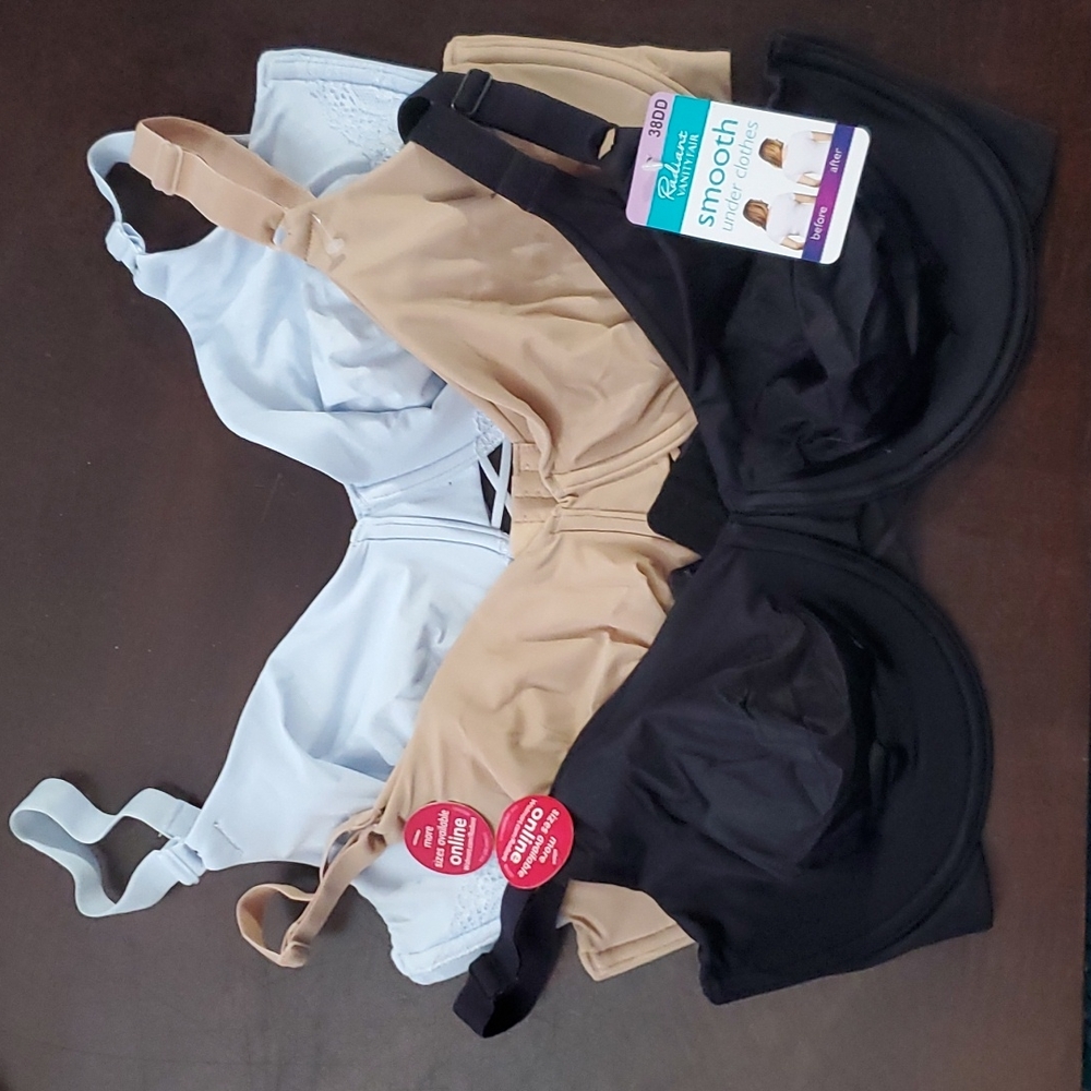 Set of 3 Vanity Fair smoothing bras 38DD